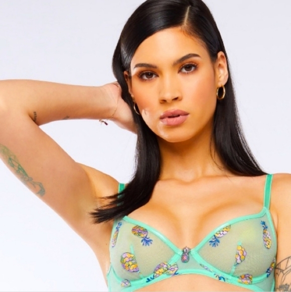 NWT Savage x Fenty Tutti Frutti Embroidered Tulle unlined pineapple bra - Picture 2 of 10